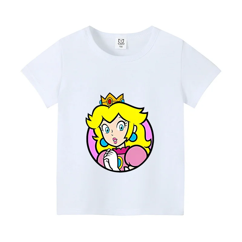 Super Marios Bros t-Shirt dla dzieci chłopców dziewczynki nowa czarna biała koszulka dziecięca odzież kreskówka koszulka z krótkim rękawkiem ubranka