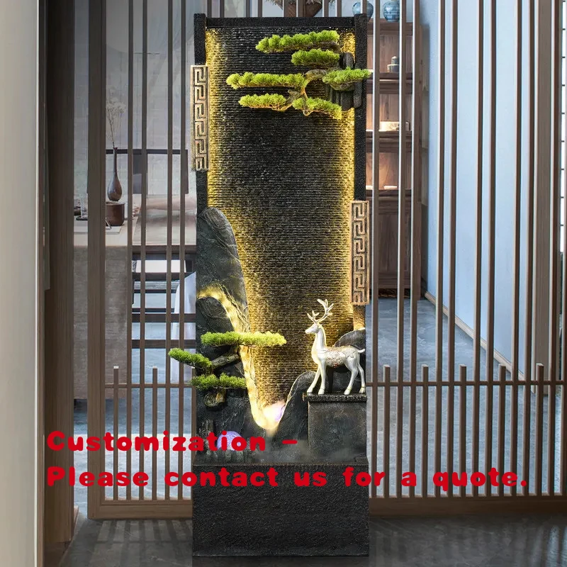 custom.Style Resin Recirculating Curtain Wall Fountain Rockery Flowing LED Lighting Good Luck Symbol