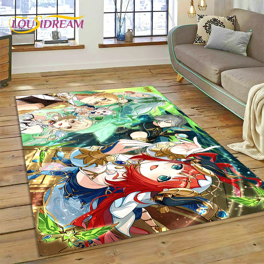 Ultimo tappeto da gioco per cartoni animati Genshin Impact per la decorazione del divano della casa del soggiorno della camera da letto, gioco per