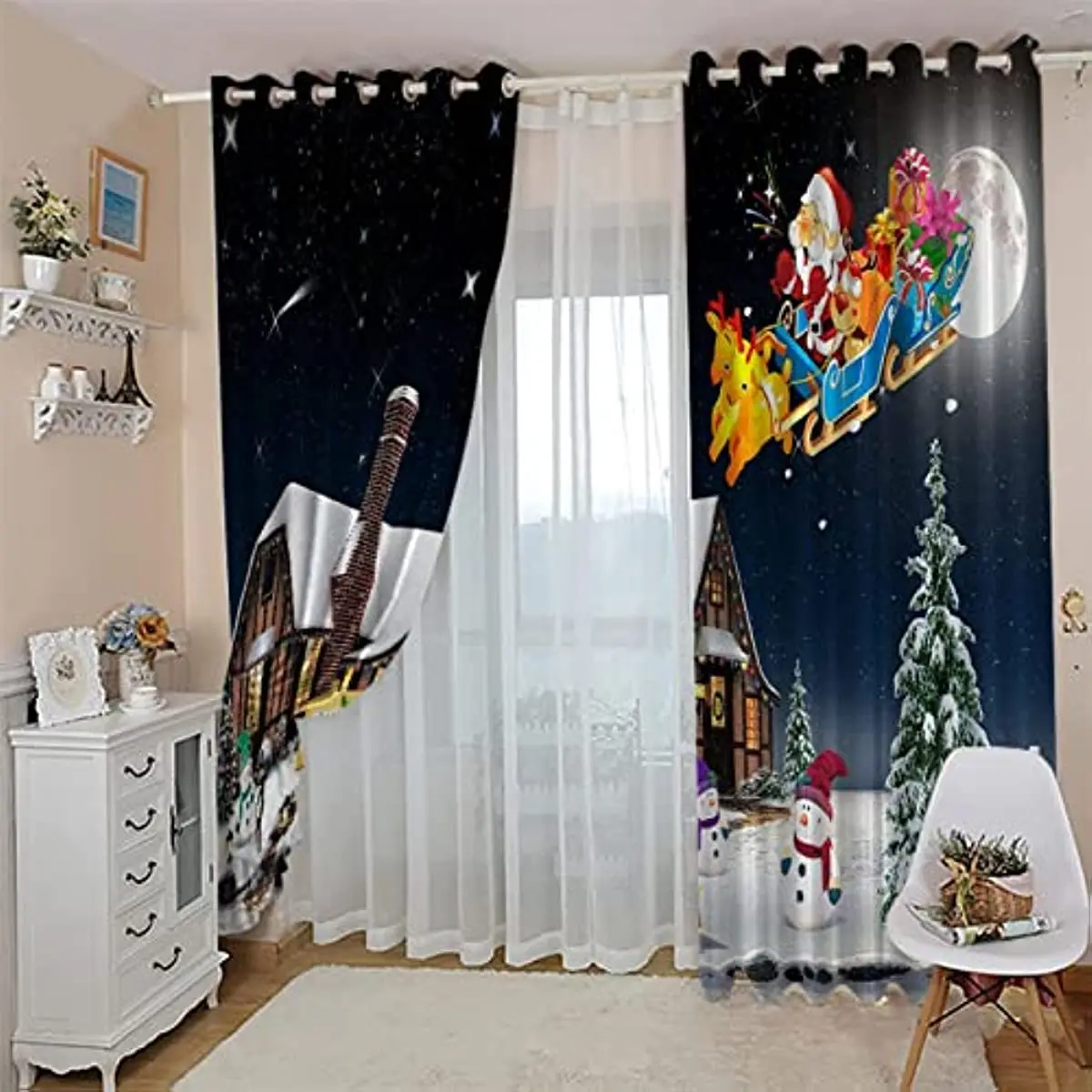 Santa Claus Christmas Decoration Christmas Blackout Curtains 3D Print Window Curtain Bedroom Living Room Decor Window Treatments