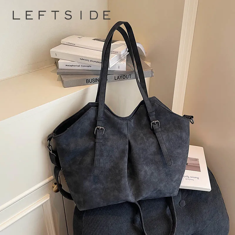 LEFTSIDE Women High-capacity PU Leather Crossbody Bag 2025 Winter Retro Trend Short Handle Shoulder Bag Luxury Designer Handbags