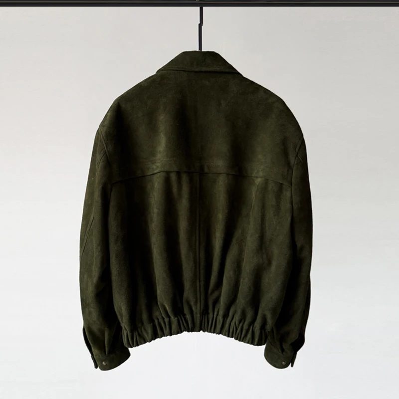 المستوردة الفاخرة جلد الماعز طفل الجلد المدبوغ معاطف السترة للنساء أزياء قصيرة سستة مرونة الخصر الإناث عارضة سترة جلدية حقيقية