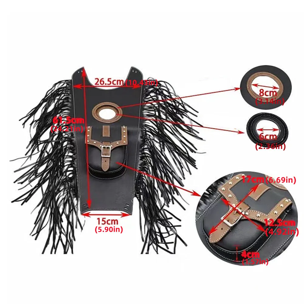Motorcycle Black Fringed Gas Tank Cover Pouch Bag PU Leather For Harley Honda Suzuki Kawasaki Cruiser Chopper Cafe Racer Touring
