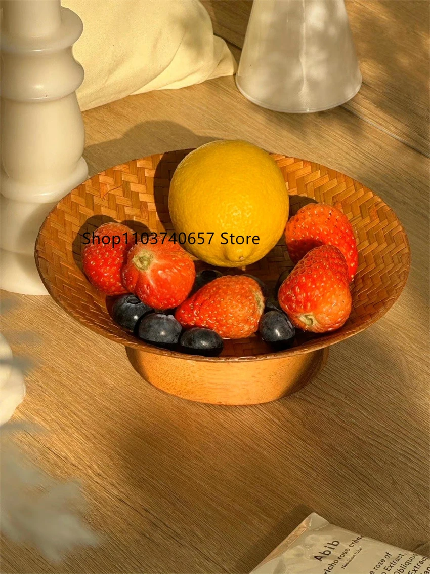 

Creative Ins Korean Style Vintage Woven Storage Plate Home Vintage Fruit Snacks Pastry Plate Hand-woven Jewelry Sundries Tray