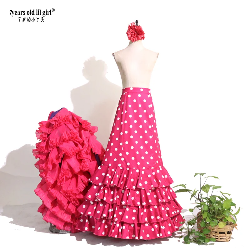 7 anslilgirl espagnol Flamenco Bata jupe multicouche Festival jupe pour femmes Costumes CWQ46