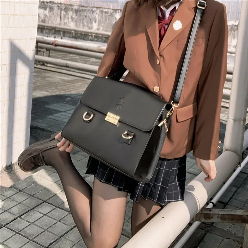 Sacos Crossbody De Couro PU para Meninas Adolescentes, Bolsas JK, Bolsa Uniforme, Bolsa de Ombro para Mulheres, Japonês