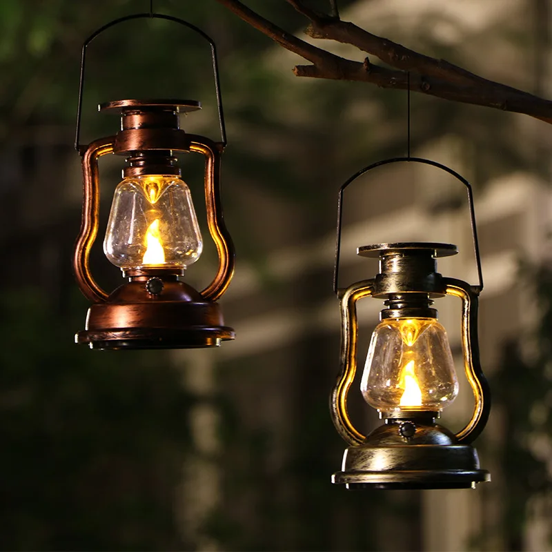 Retro Solar Hanging Candle Light Leds Oil Lamp Flickering Flameless Solar Lantern Outdoor Garden Yard Lighting