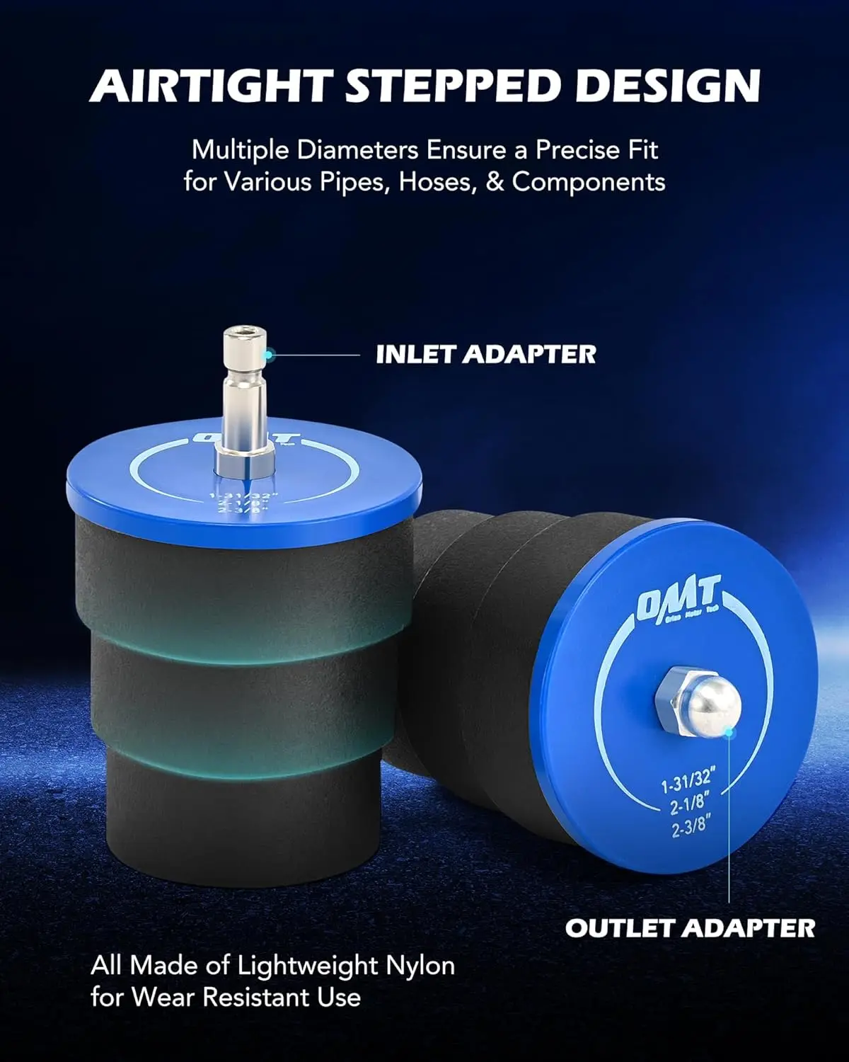 طقم اختبار تسرب توربو، 10 قطع مع 4 أزواج من المحولات المتدرجة 1-3/8 بوصة إلى 3-1/2 بوصة، لاختبار الضغط التوربيني