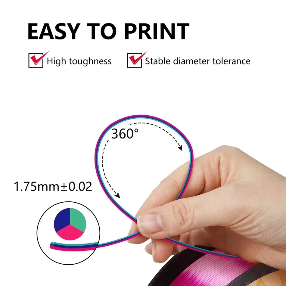 PLA Filament Multicolor 3D Printer Filament No-Tangling Bubble Free for FDM 3D Printer Material PLA Filament 200g/roll 1.75mm