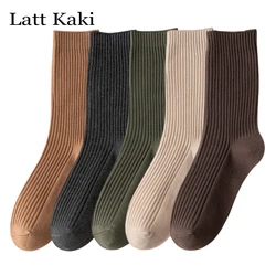 Calcetines largos de algodón para mujer, medias deportivas de Color sólido, estilo coreano, para otoño, 5 pares por lote