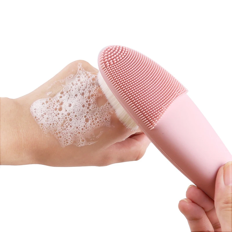 Strumento per la pulizia del viso in silicone doppio lato strumenti per la cura della pelle del viso viso detergente per il viso rosa