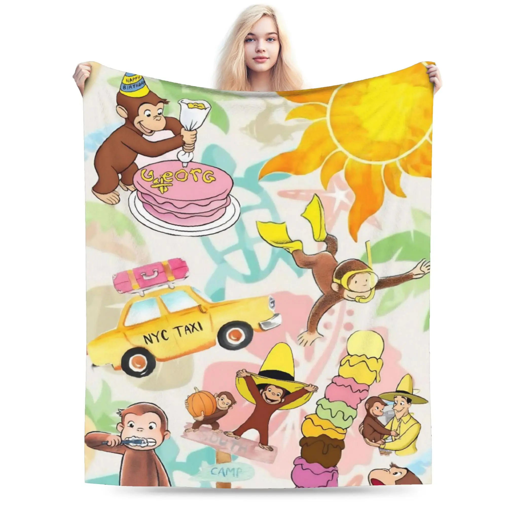 Curious George African Monkey Accessories Blanket Super Soft Cozy  Throw Blankets for Sofa 50x60 Inches Multi-size Bedding Throw