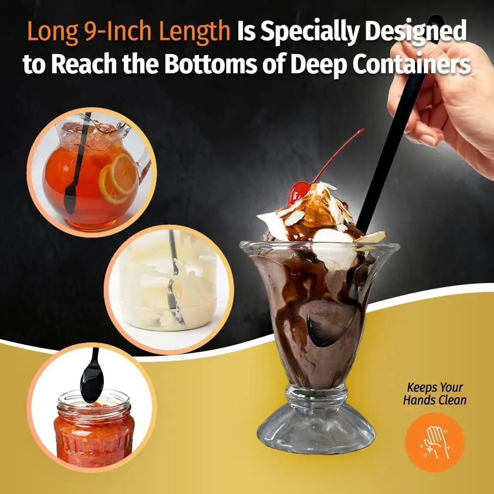 9-Inch Heavy-Duty Plastic Spoons for Stirring, Coffee, Milkshakes & More - Durable Long Handle Design (20-Pack)