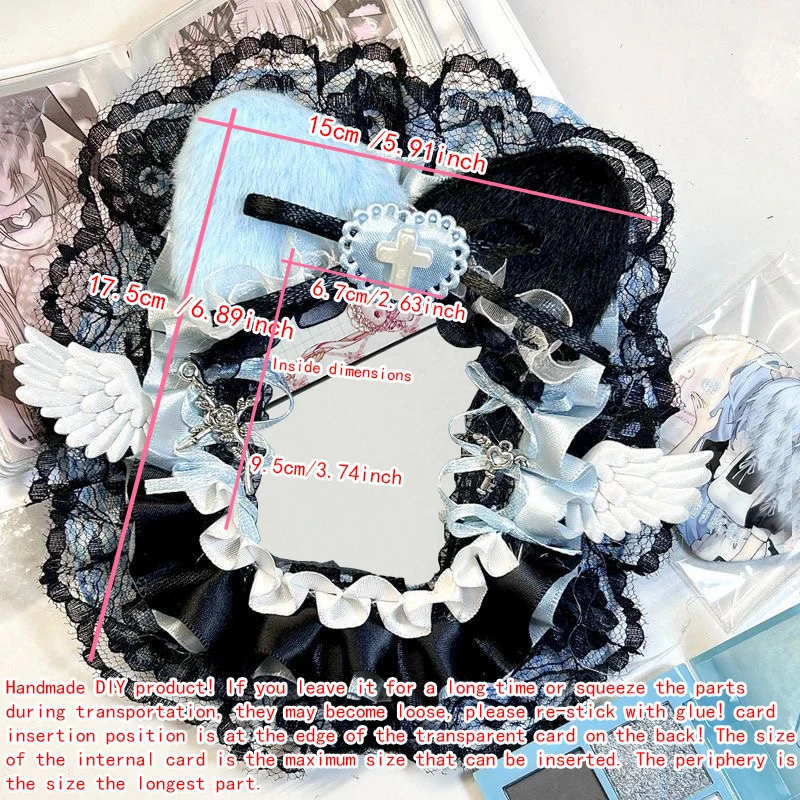 Cross Plush Cat Ear Bat Wing Lace Photocard Display Card Holder Lolita Bow 3 Inch KPOP Photocard Decor Border Macaron Color Polaroid Photo Frame Idol Collection Itabag Decor Ornament photocard topper