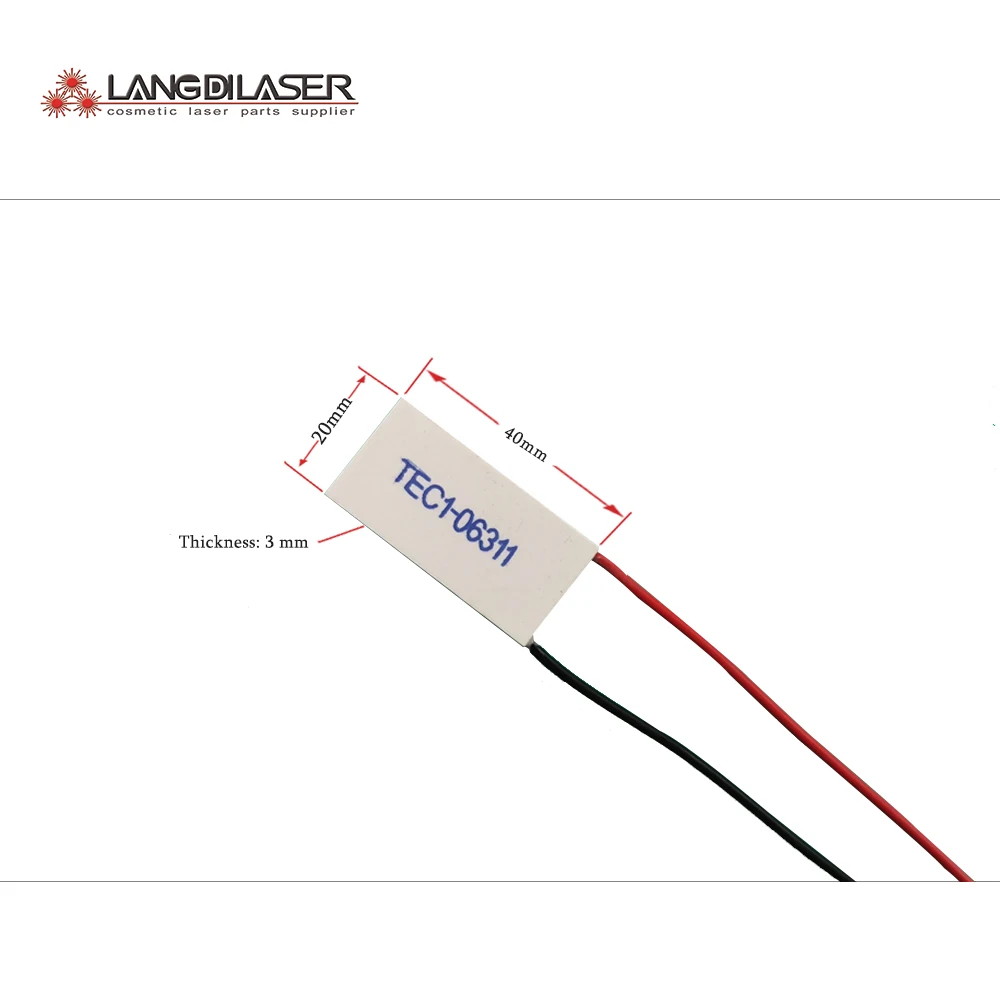 Peltier-Cooling-Plate-TEC1-06311 For IPL Headpiece / Size 20*40*3.0mm / 20mm Side With Cable / Cooling Paths