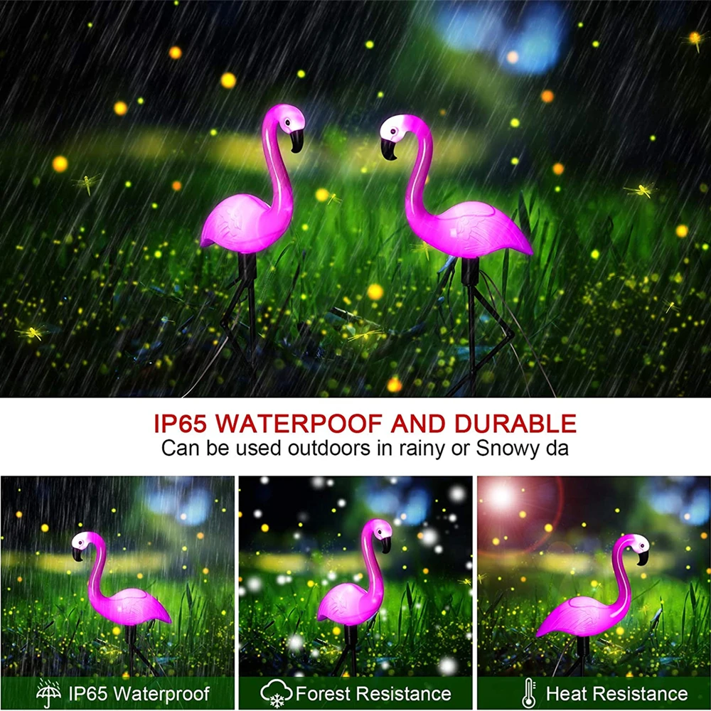 Flamingo Garden Solar Lights Waterproof Solar Powered Outdoor Decorative Lawn Pink Lights for Pathway Lawn Yard Landscape Path