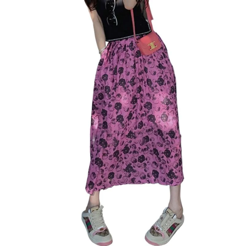 Summer Cotton Long Skirts Fiminine Vintage Floral Print Romantic A-Line Wave Cut Comfortable Maxi Dress High Street Vestidos