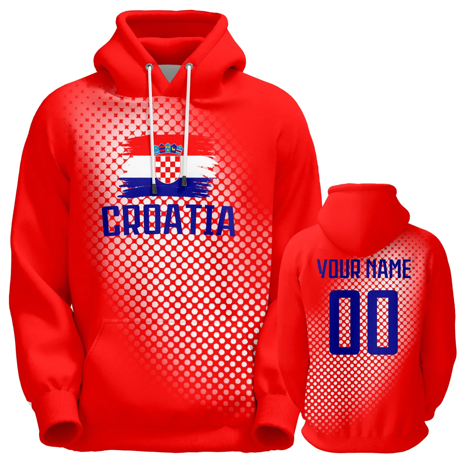 Custom Croatia Soccer Hoodies for Men Women Youth 3D Printing Name Number Football Team Sweatshirt Soccer Fans Gift S-5XL