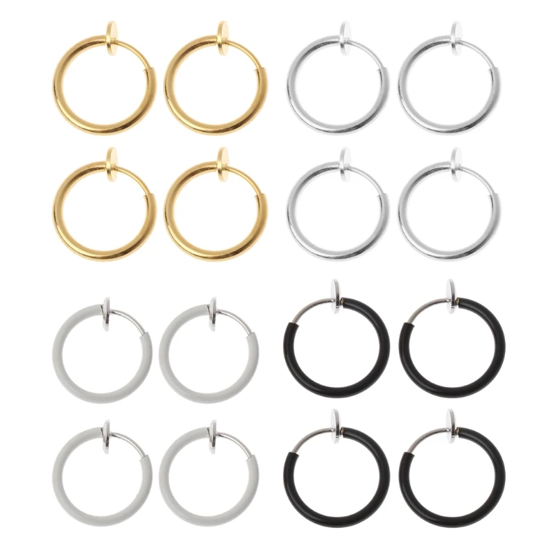 4x Fake Clip On Spring Nose Hoop Rings Earrings Non-Piercing Ear SeptumEyebrow