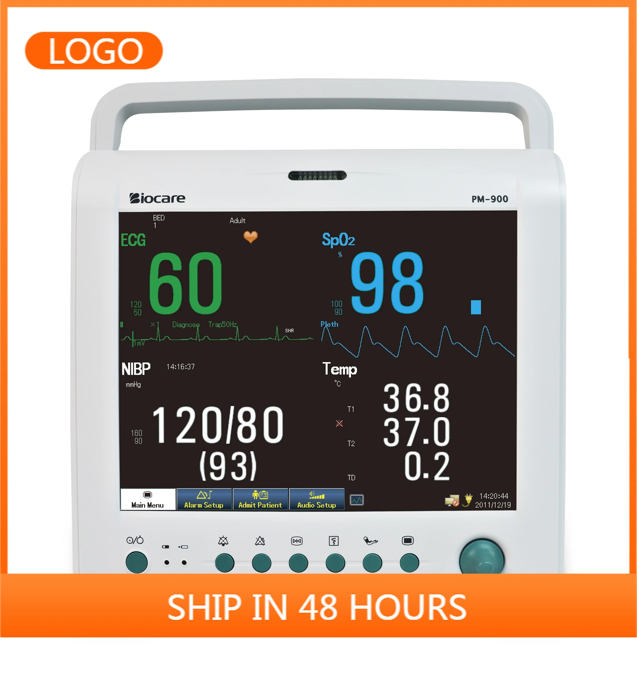 MT MEDICAL MT‑PM90 12.1 Inch Touch Screen Patient Monitor ICU CCU Vital Signs Monitor for Hospital Clinic