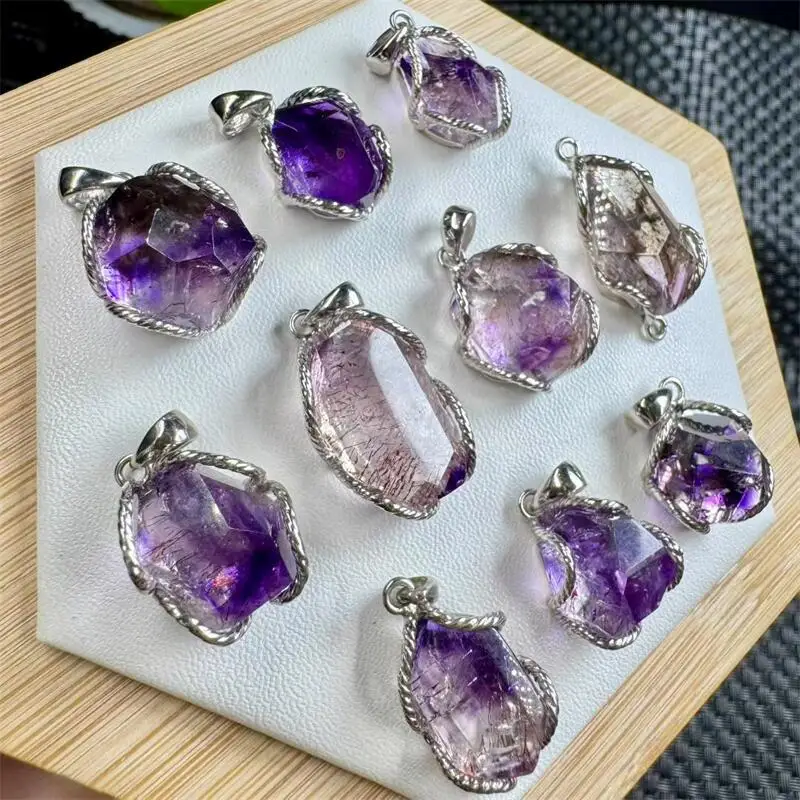 

S925 натуральные фиолетовые волосы супер семь кварц подвеска произвольной формы исцеляющий камень фэншуй для мужчин женщин украшения ювелирные изделия подарок 1 шт.