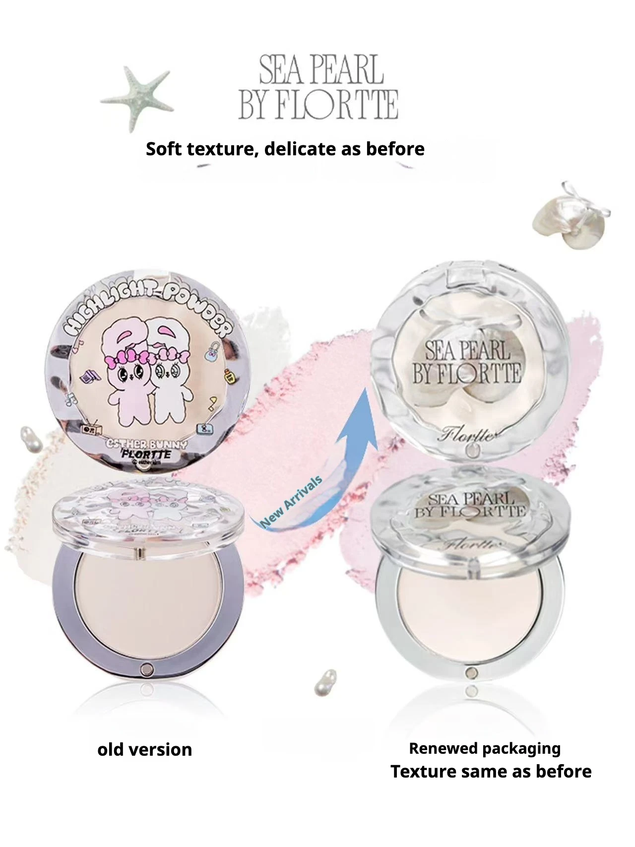 FLORTTE BUNNY Single Highlight Powder Facial Highgloss Natural Brightening  Blush Cream Brightening Liftup Face 3D Stereoscopic