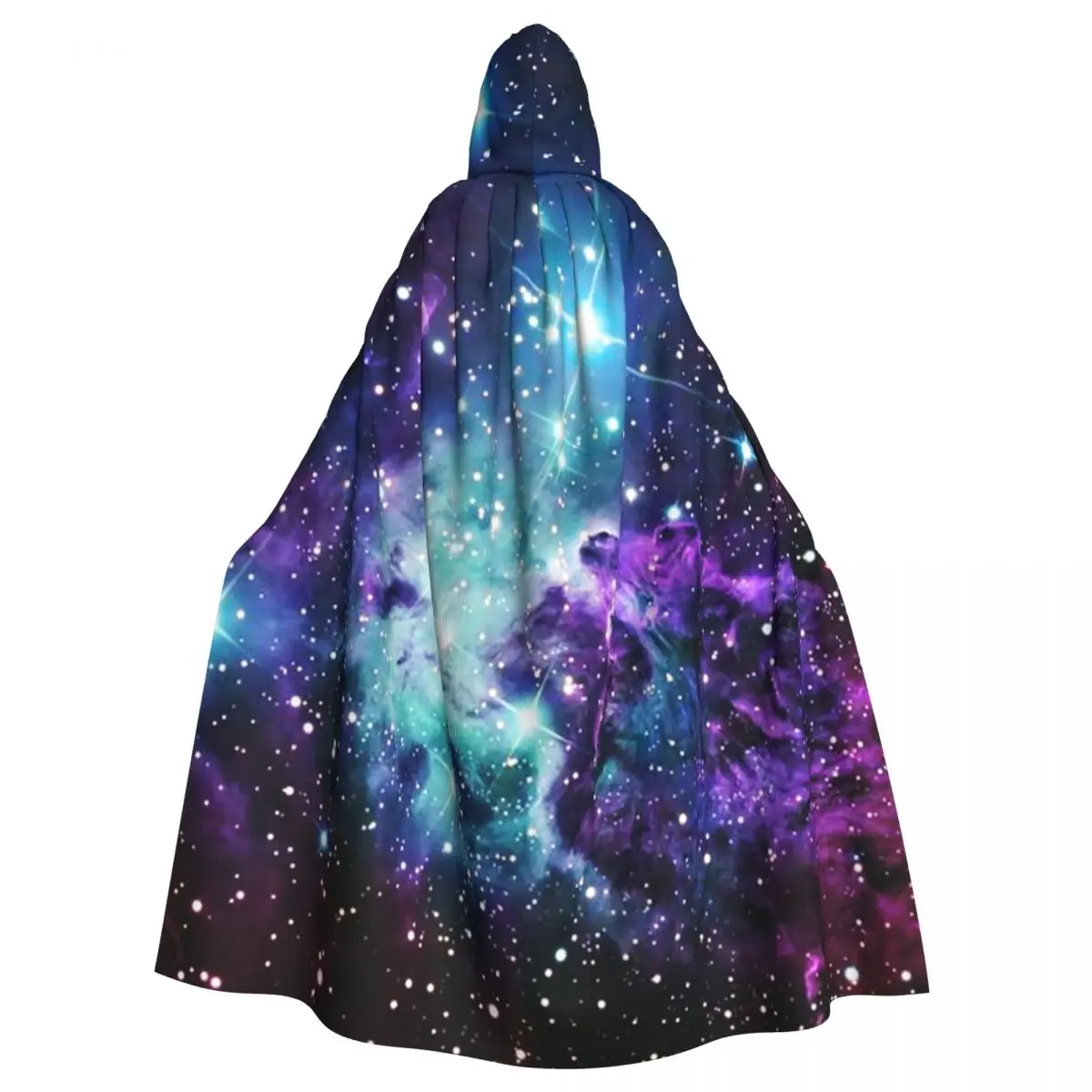 Fox Fur Nebula Teal Turquoise Purple Long Hooded Cloak Witch Medieval Costume Cosplay Cape HalloweenCoat Adult Unisex