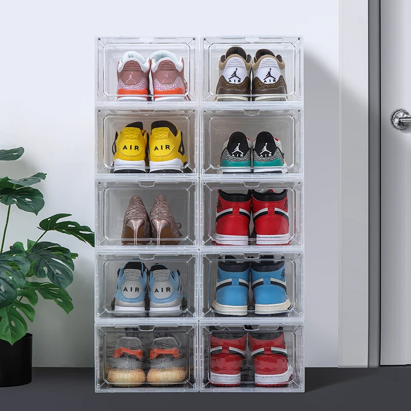 1pcs hard plastic AJ Sneakers Box plastic shoe box high-top Dustproof AJ shoes organizers Shoe Rack  Stackable Cabinet Storage