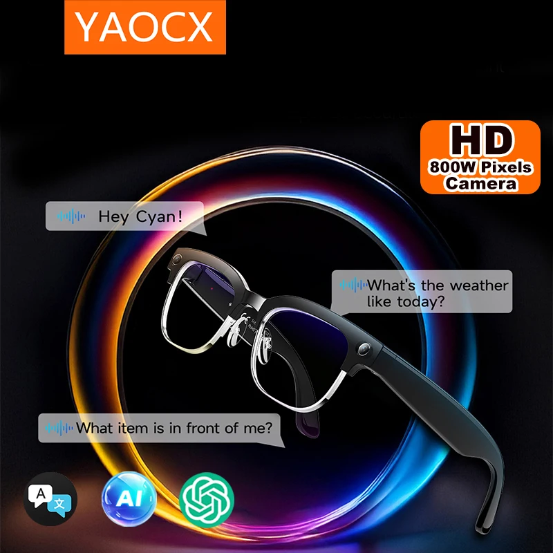 

YAOCX New AI Smart Glasses 8MP HD Camera Video Bluetooth Call Intelligent Translation 290mAh Voice Assistant Music Sunglasses