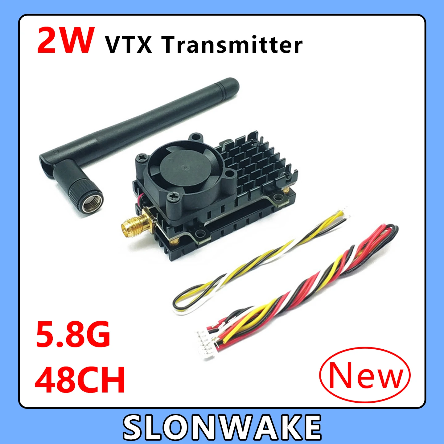 2W 2000mW 5.8G 48CH FPV Transmitter Drone VTX with Cooling Fan RP-SMA Antenna for Fixed-wing RC FPV Racing Airplane Quadcopter