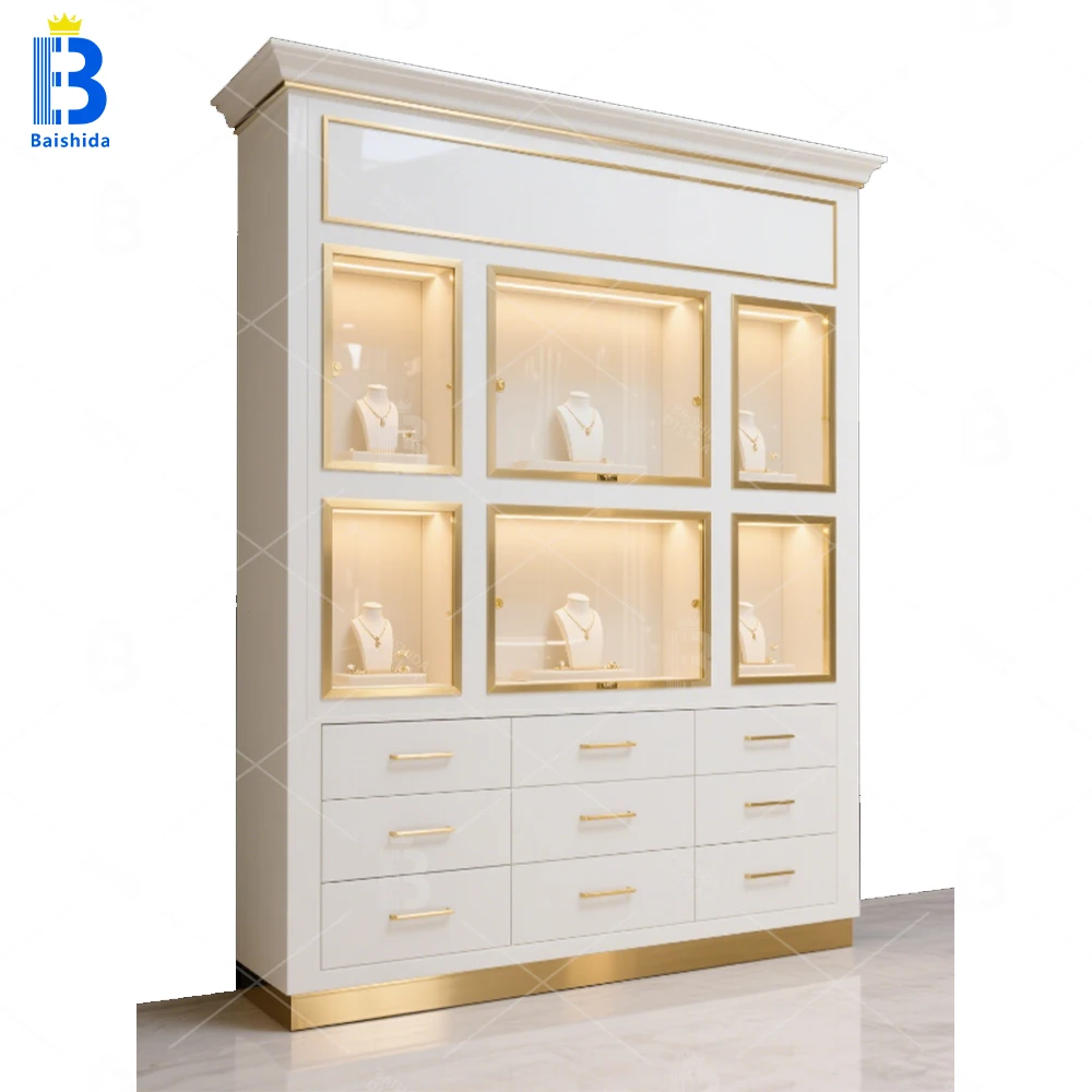 Custom.Modern American Design Jewelry Showcase LED Exhibition Display Rack Shop Abroad Jewelry Display Cabinet