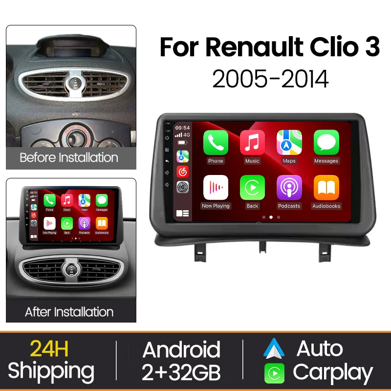 

Беспроводной автомобильный мультимедийный плеер MEKEDE CarPlay для Renault Clio 3 2005-2014, Android Auto, GPS-навигация, 2din, авторадио