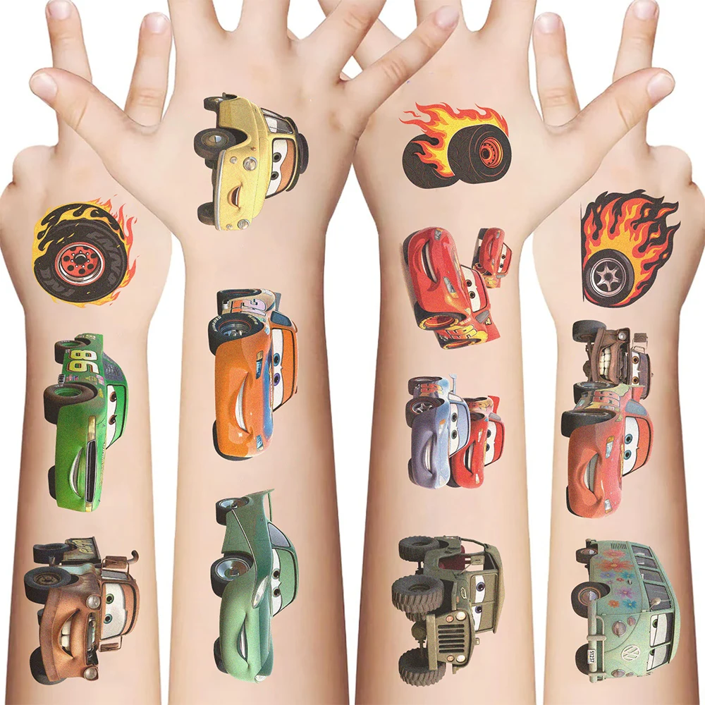 10pcs Cool Disney Anime Cars Tattoo Stickers Cartoon Lightning McQueen Waterproof Temporary Tattoos Decals Kids Party Decoration