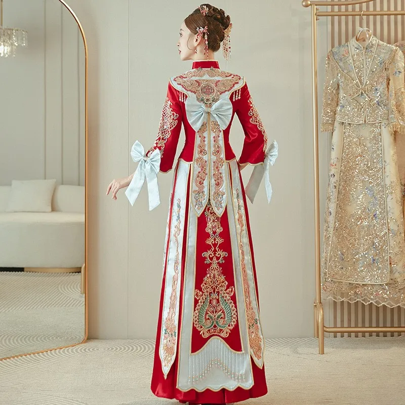 

Новый стиль китайского свадебного платья, маленькое платье дракона и феникса для тостов.