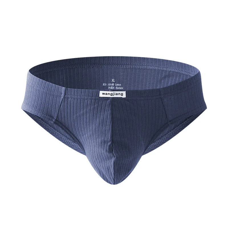 Men's Underwear Threaded Cotton Briefs Sexy Bullet Separation Pouch Panties Low-Waist Sports Breathable U Convex Underpants