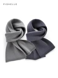 New Solid Grey Pure Wool Scarf For Men's Winter Thickened Warmth Women Knitted Wool Short Scarves Adults Luxury Gifts