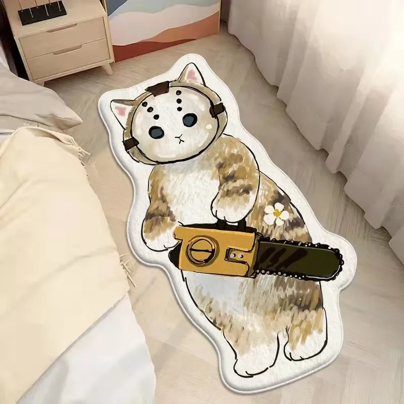 Cross-border imitation cashmere material chainsaw cute cartoon cat bedroom floor cushion household ins wind bedside blanket mat