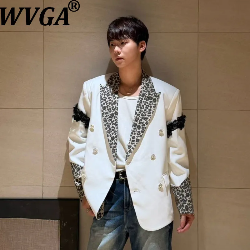 WVGA Autumn New Men Stitching Stylish Printed High-end Turn-Down Collar Blazer Unique Chic Casual Long Sleeved Jacket Ins W28521