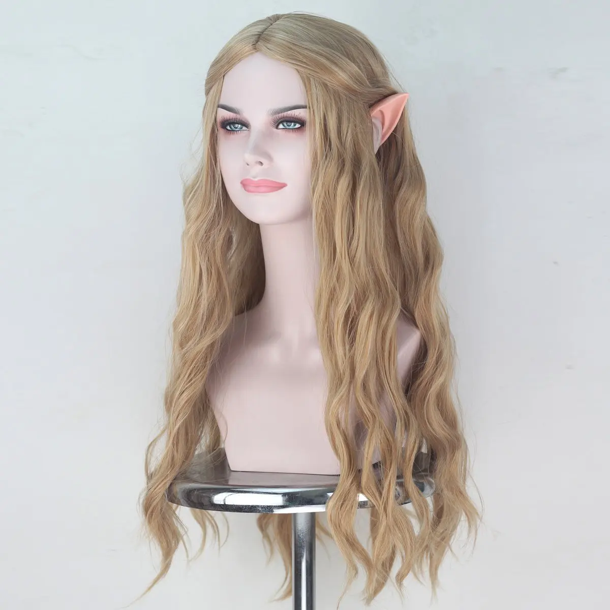 Elf pointy ears+70cm The Hobbit Galadriel wig women role play long blonde wavy hair Elf queen Cate Blanchett fancy wig + wig cap
