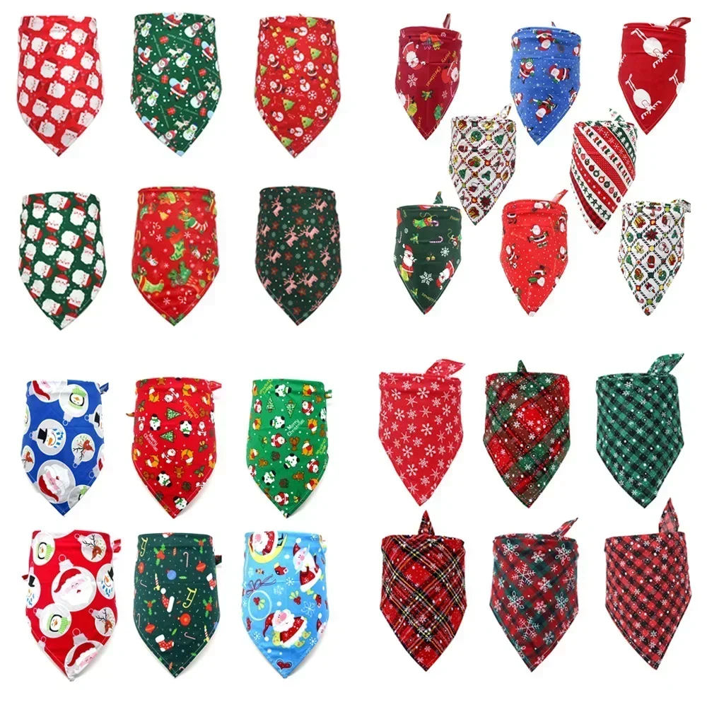 

50pcs Christmas Pet Supplies Dog Bandana Cotton Pet Dog Cat Bandanas Scarf Small Dog Grooming Accessories Large Dog Bandana