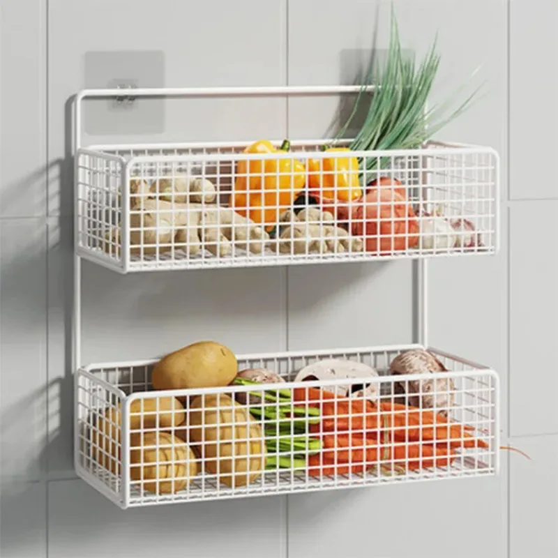 Kitchen Storage Rack No Punching,Scallions,Ginger,Wall Hanging,Drained Vegetable Basket Storage Basket,Seasoning PlateRack