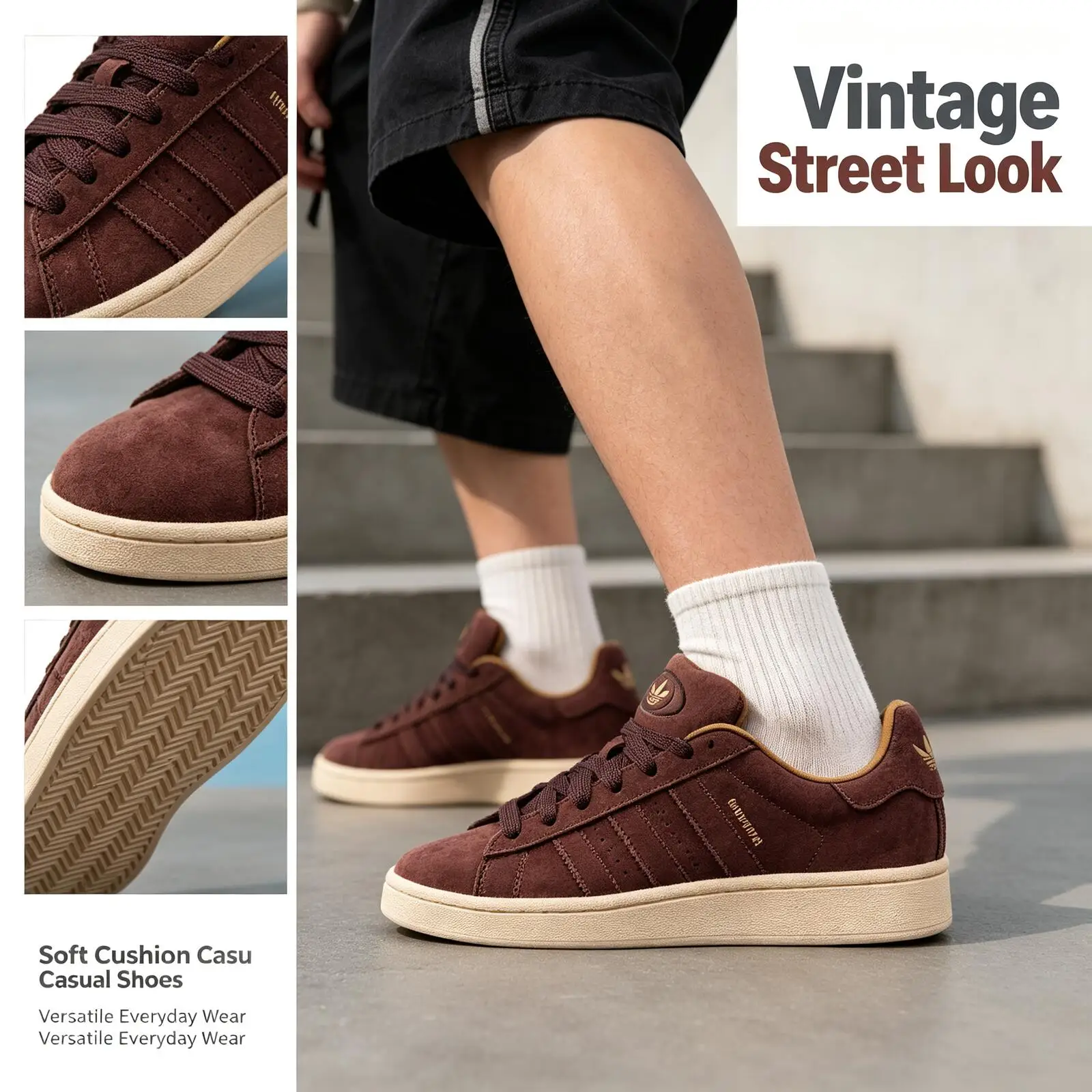 Adidas Burgundy Retro Low-Top Casual Sneakers Soft Suede Feel Breathable Walking Shoes Non-Slip Beige Sole Fashion Sneakers