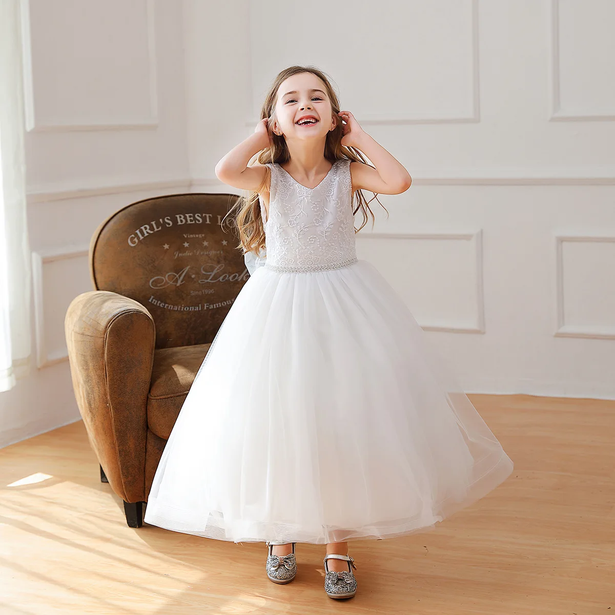 

HETISO Flower Girl Dresses for Wedding Backless Children's Princess Lilac Pageant Long Dress Kids Tulle Prom Ball Gowns 6 8 11Y