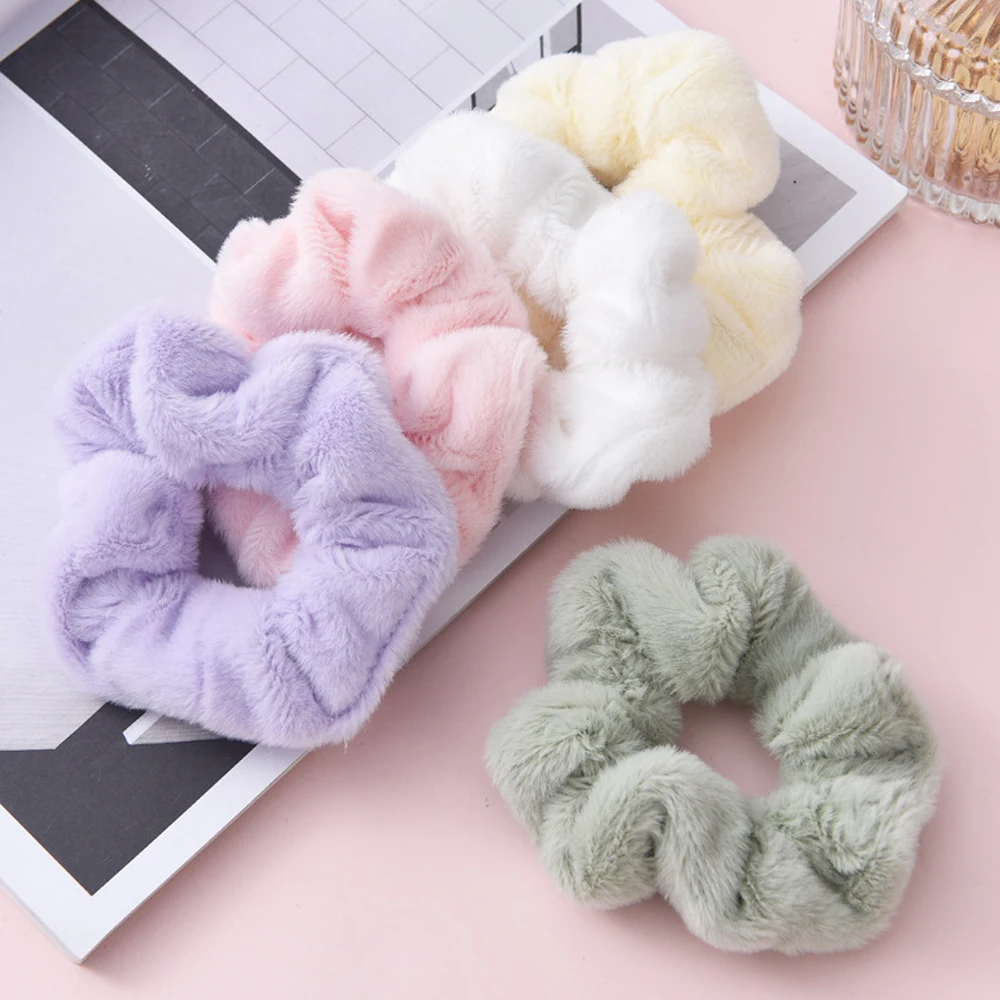 Soild Color Plush Scrunchies Elastic Soft Velvet Hair Ties Women Girls Ponytail Holder Rubber Band For Thick Hair image 4