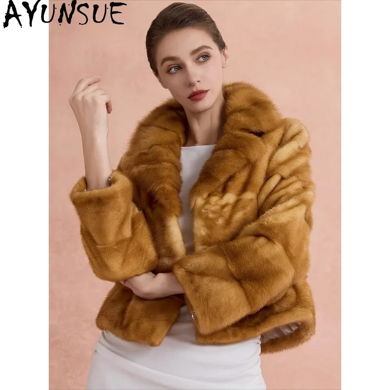 

Шуба женская AYUNSUE из натурального меха с воротником из соболя, стильная меховая куртка с длинными рукавами, короткая верхняя одежда, роскошная женская одежда