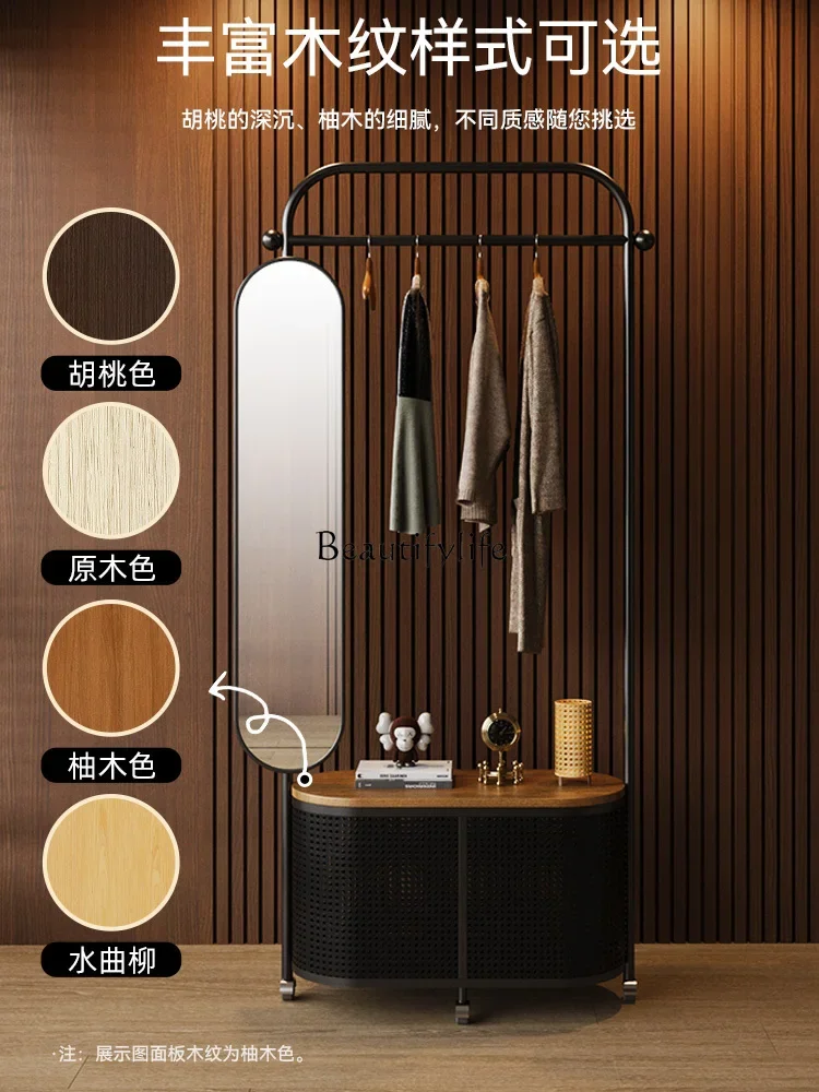 

yj5Full-Length Mirror One-Piece Coat Rack Floor Mid-Ancient Style Light Luxury Movable Rattan-like Vintage