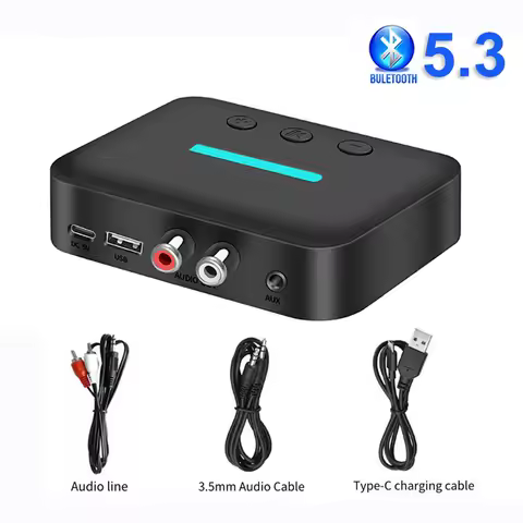 Bluetooth 5.3 오디오 수신기 3.5mm AUX RCA USB U 디스크 스테레오 음악 무선 오디오 어댑터 (PC TV 차량용 키트 스피커 증폭기 용)