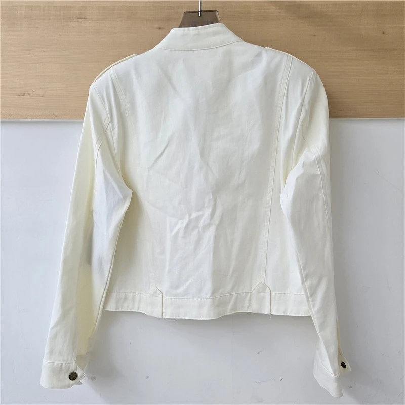 Vintage British Style Apricot Khaki Black Slim Short Coat Women Stand Collar Zipper Long Sleeve Autumn Female Jacket Streetwear