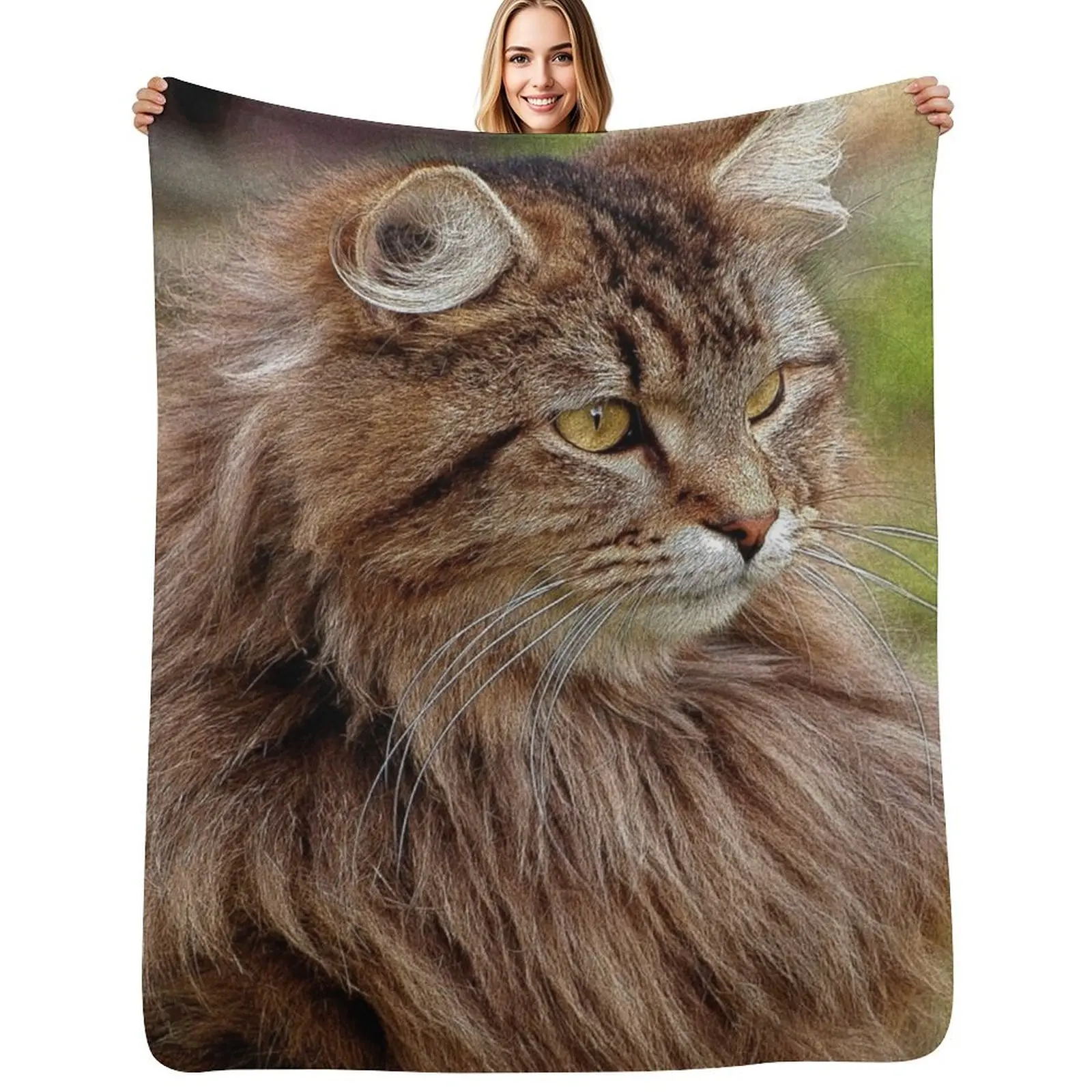 

Maine Coon Cat Artwork Throw Blanket Kid'S Moving Decorative Sofas Large Blanket