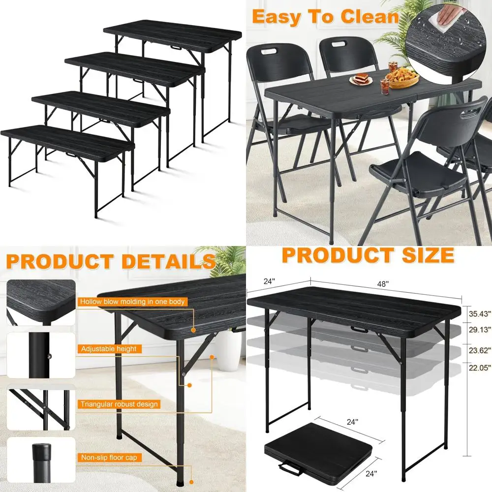 

Portable Folding Half-Height Utility Table - Durable HDPE & Steel, Indoor/Outdoor, Stable & Lightweight, Multi-Purpose, Black Wo